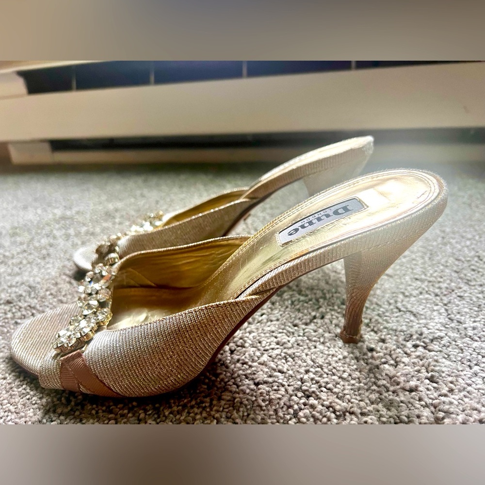 Dune London Dull Gold Sandals. Kitten Heel. Size US 8.5 or EU 39